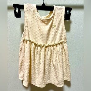 Calvin Klein Jeans Size 5 CK Logo Cream Dress Sleeveless, Flair Fit, Pom Pom dot